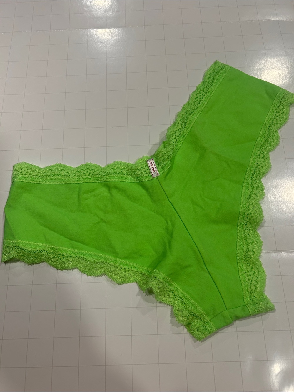 For bundles only - PINK Victoria's Secret Lime Green Lace Trim Hipster Panty M - Picture 2 of 3